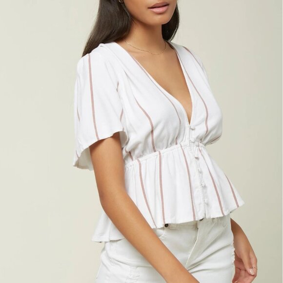 Wes White Striped Button-Up Short Sleeve Top - Picture 12 of 13